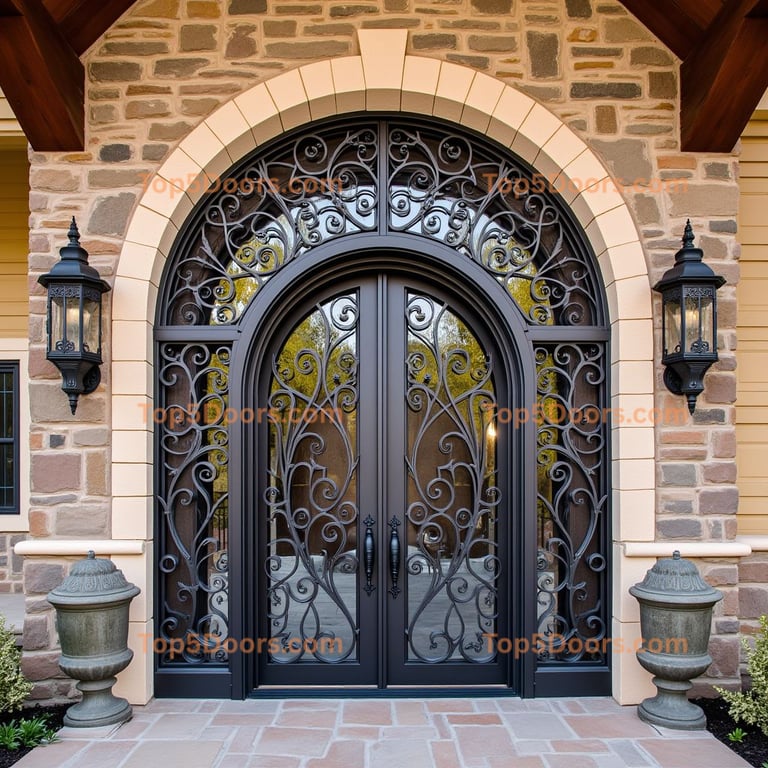 Arched Black Metal and Glass Door