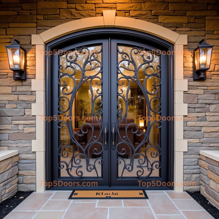Arched Black Metal and Glass Door