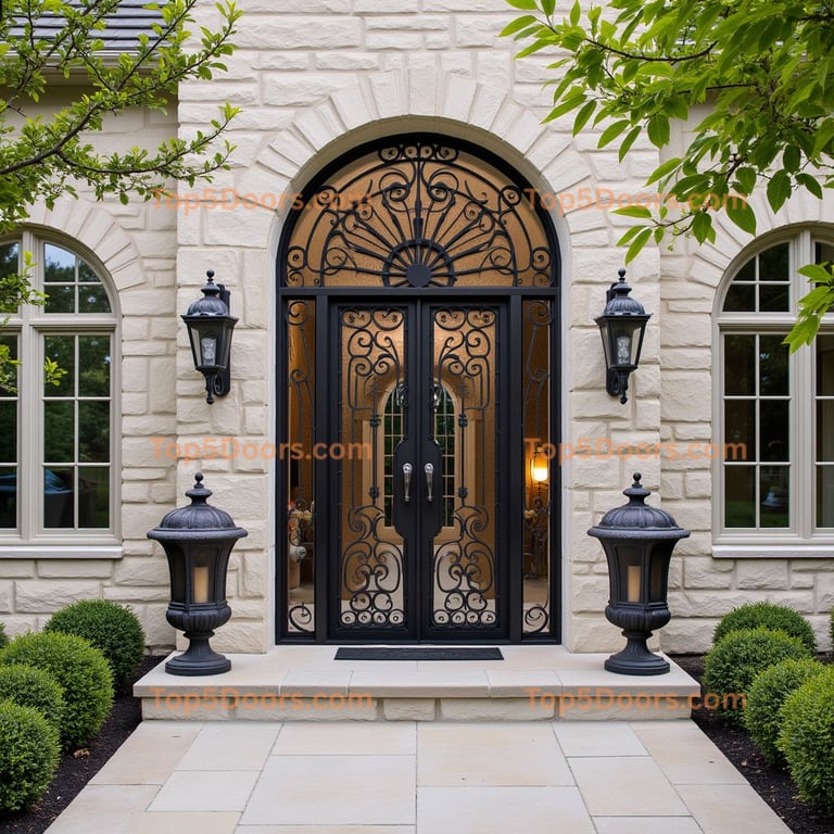 Arched Black Metal and Glass Door