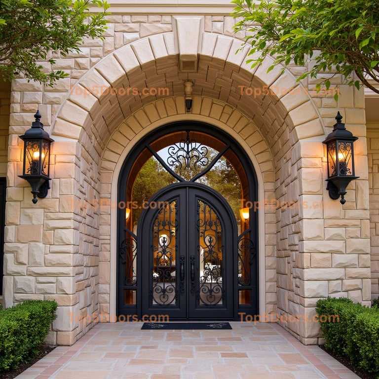 Arched Black Metal and Glass Doorway