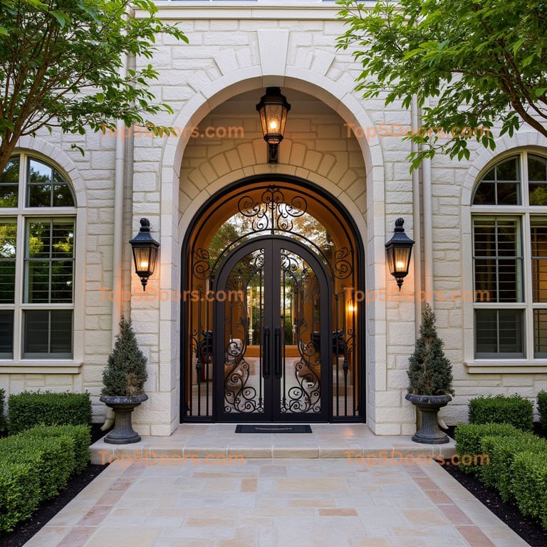 Arched Black Metal Door with Clear Glass