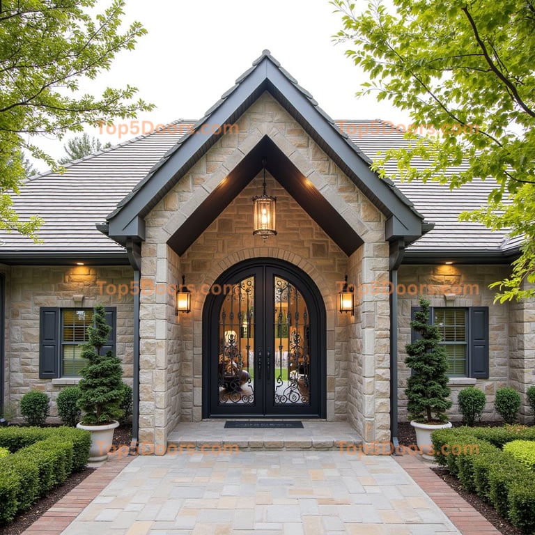 Arched Black Metal Door with Scrollwork