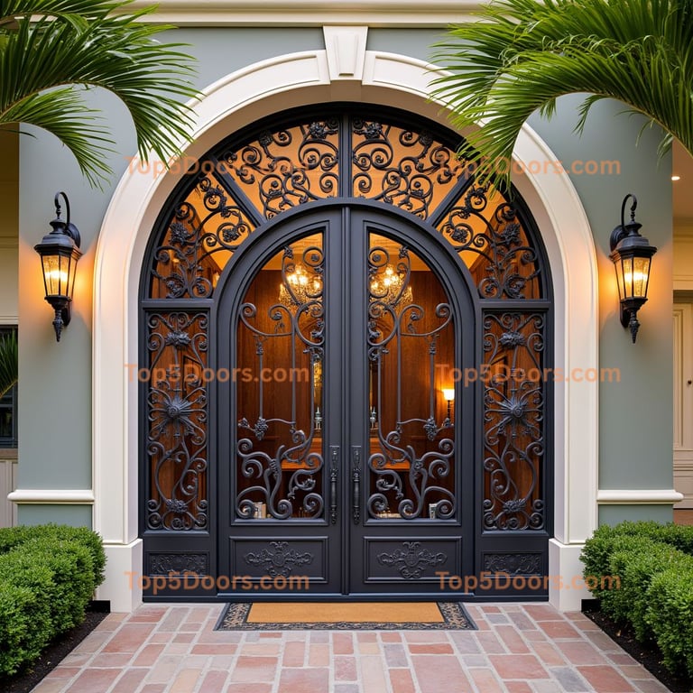 Arched Black Metal Double Door