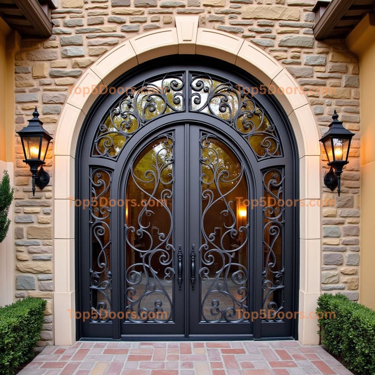 Arched Black Wrought Iron Door