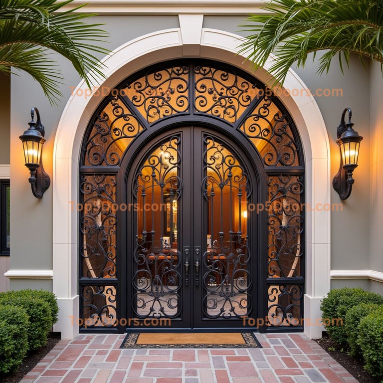 Arched Black Wrought Iron Double Door