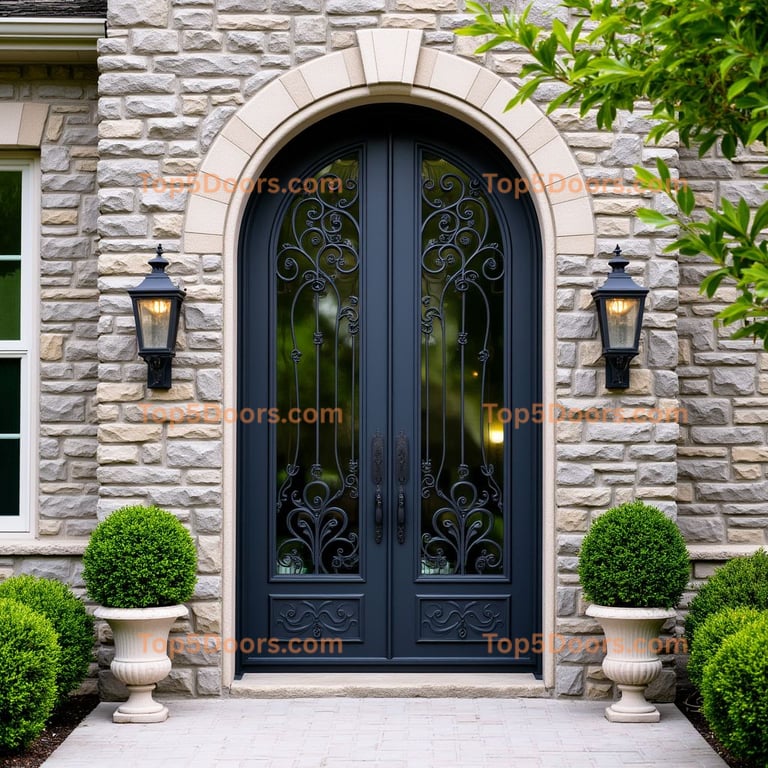 Arched Dark Blue-Gray Front Door