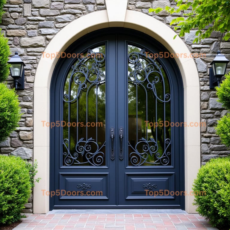 Arched Double Door with Glass and Iron