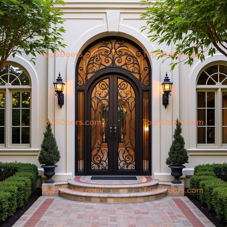 Arched Double Door with Glass Panels