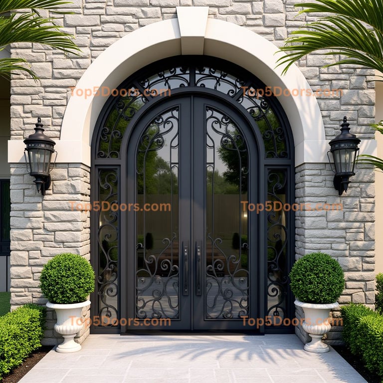 Arched Double Door with Ironwork