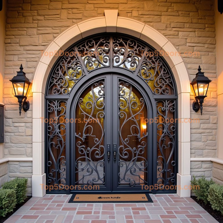 Arched Double Door with Ironwork