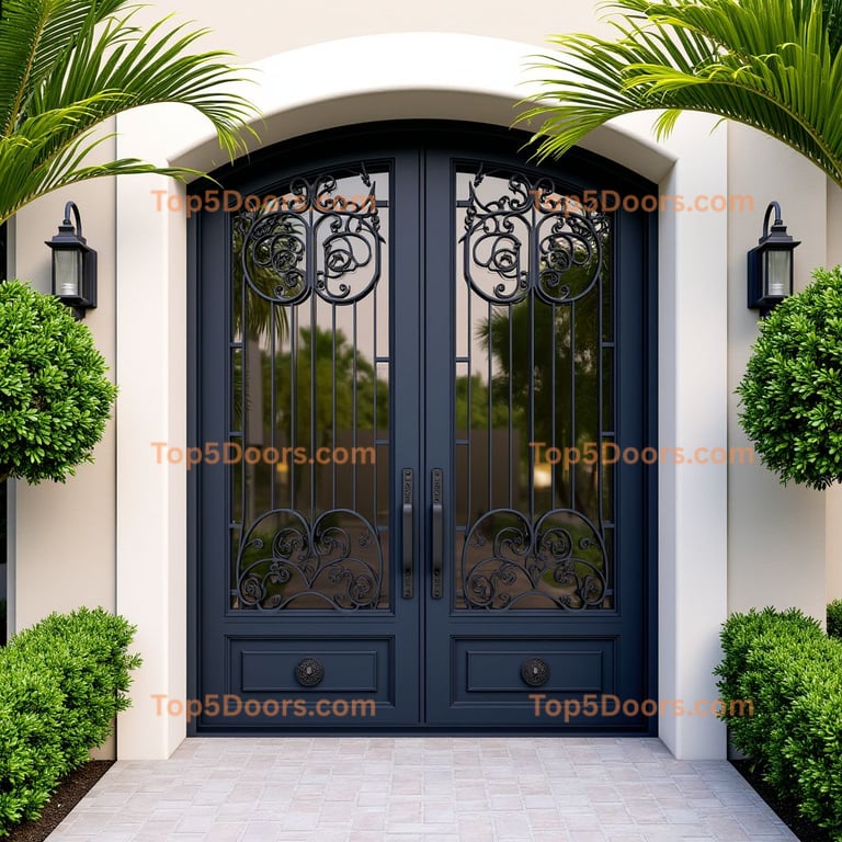 Arched Double Doors with Glass and Metalwork