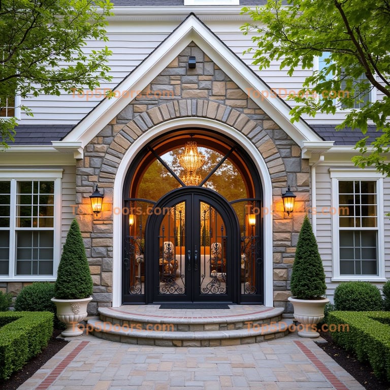 Arched Entrance with Ironwork and Chandelier