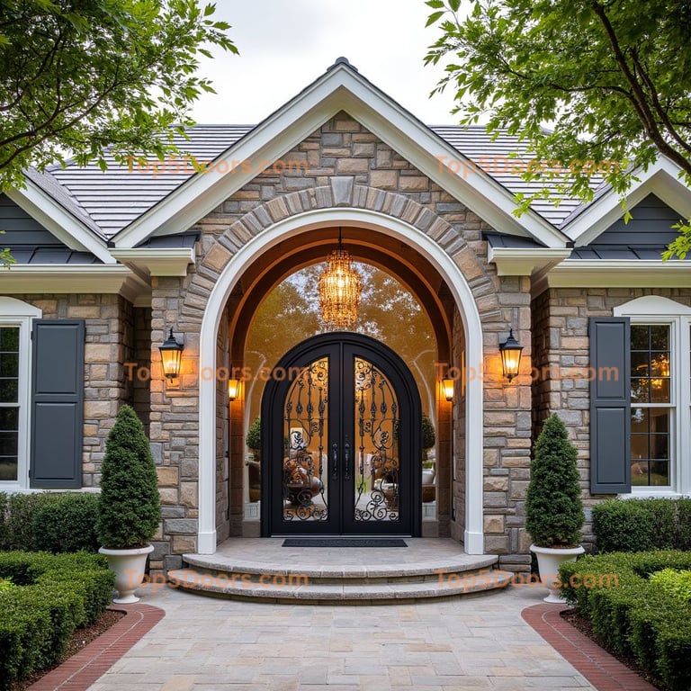 Arched Entrance with Wrought Iron Doors