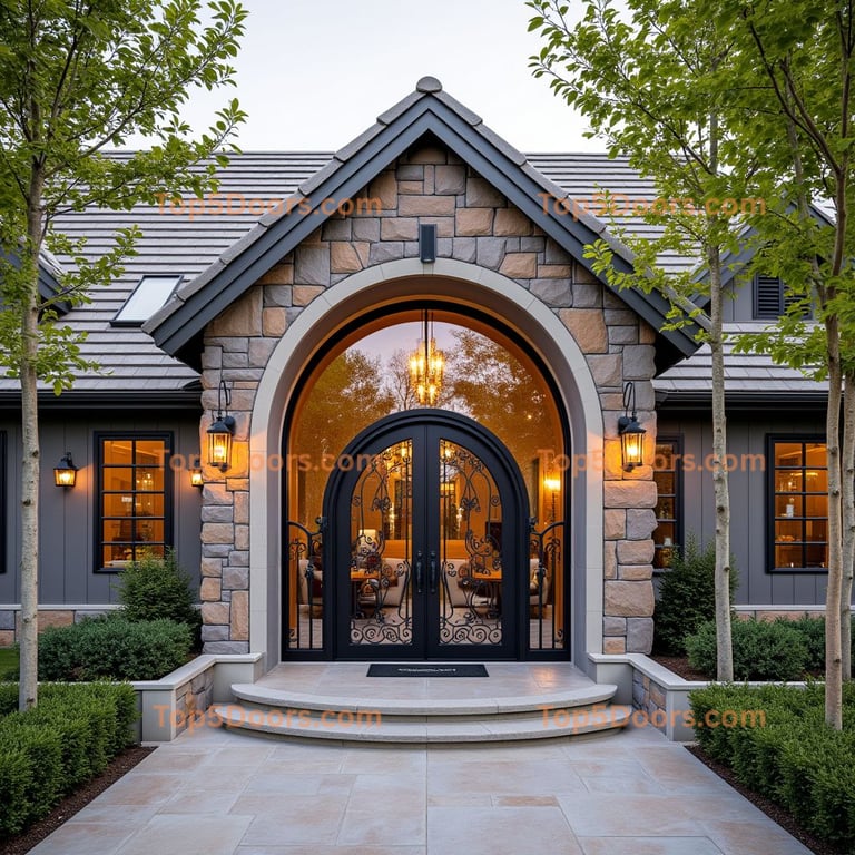 Arched Entrance with Wrought Iron Doors