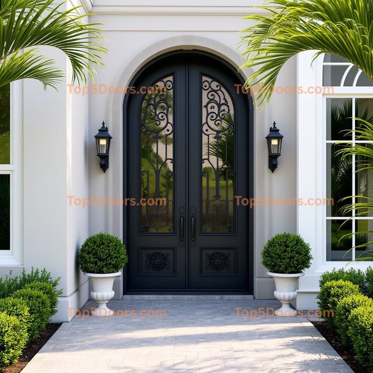 Arched Entrance with Wrought Iron Scrollwork