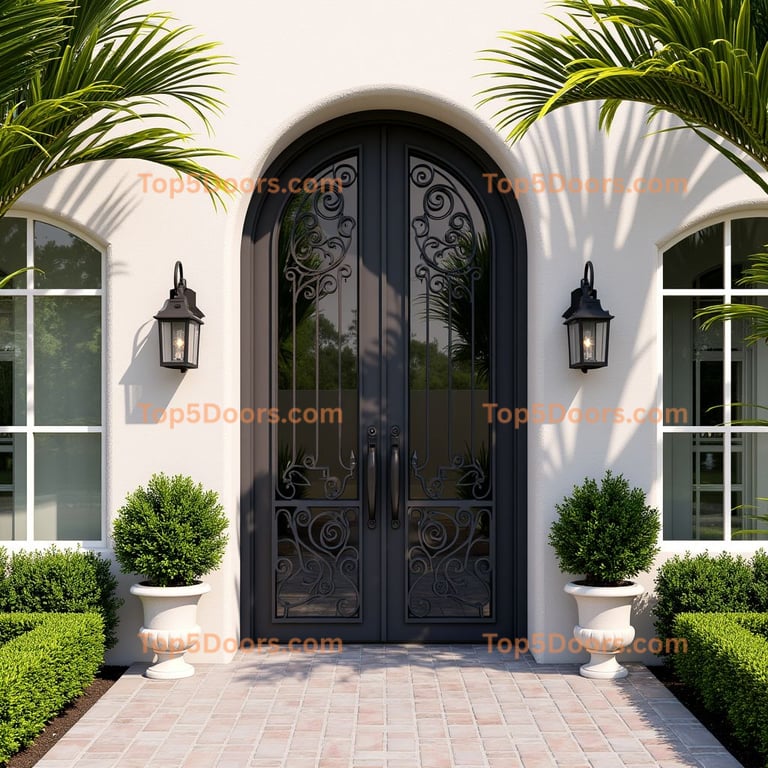 Arched Entrance with Wrought Iron Scrollwork
