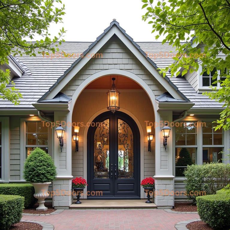 Arched Entrance with Wrought-Iron Scrollwork