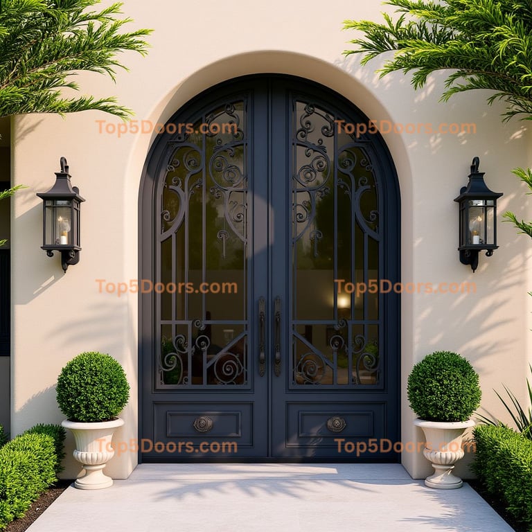Arched Glass Door with Ornate Metalwork
