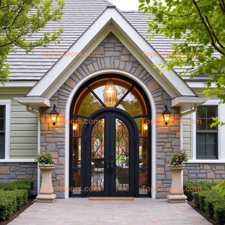 Arched Glass Doorway with Ironwork