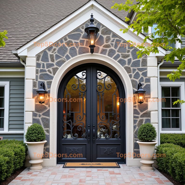 Arched Glass and Metal Double Door