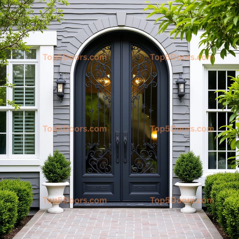 Arched Gray-Blue Double Doors