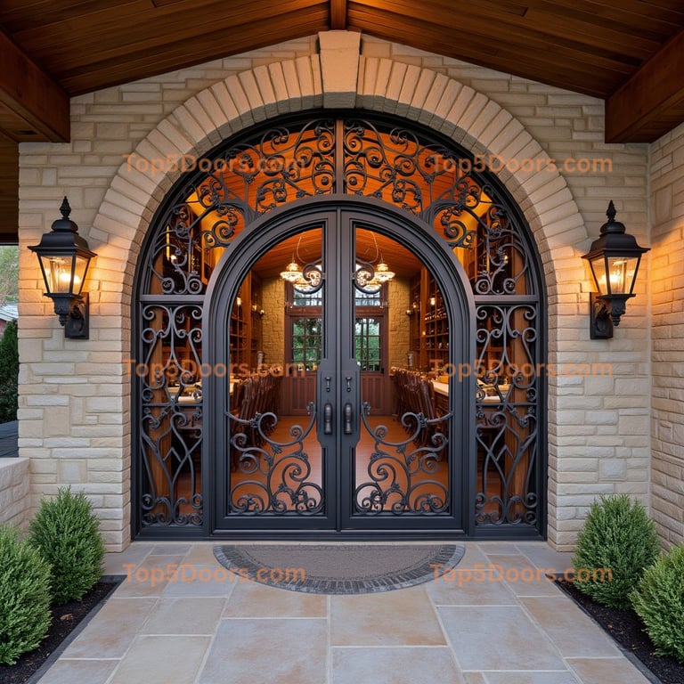 Arched Iron Door with Glass Panels
