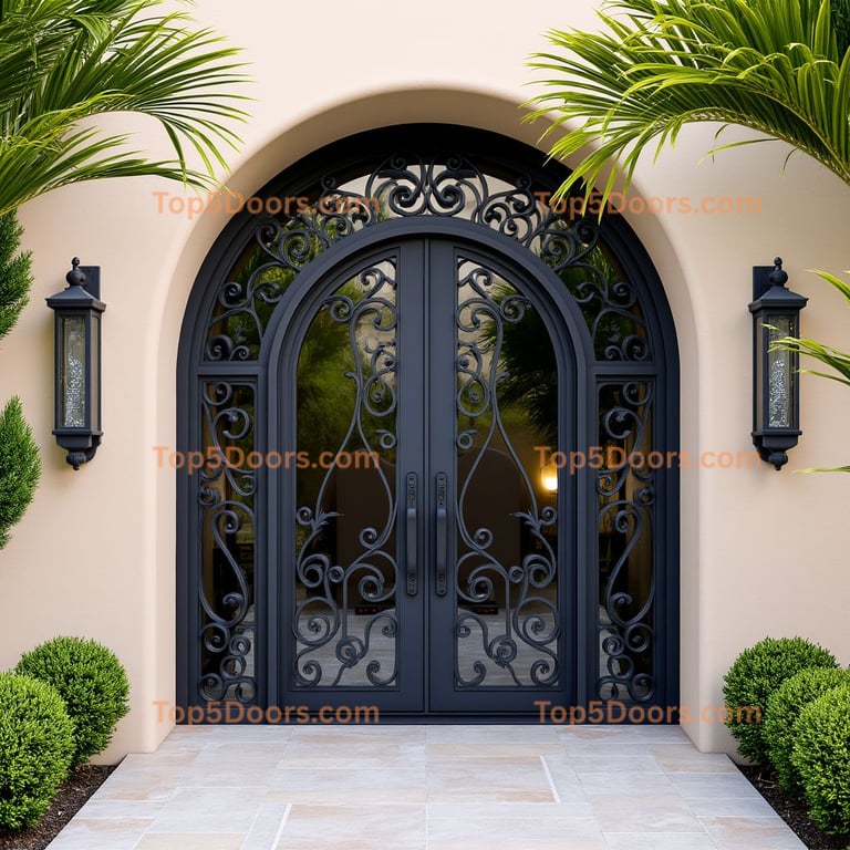 Arched Iron Door with Scrollwork
