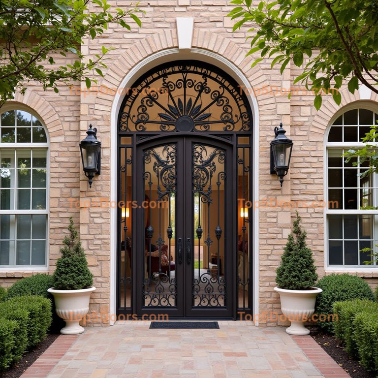 Arched Iron Door with Scrollwork