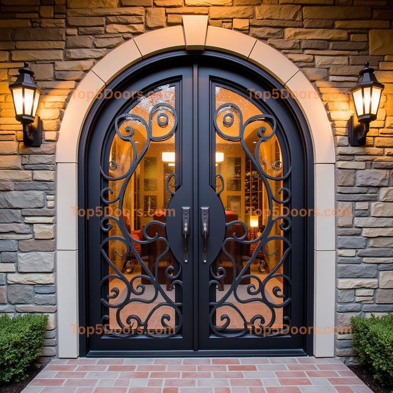 Arched Metal and Glass Double Door