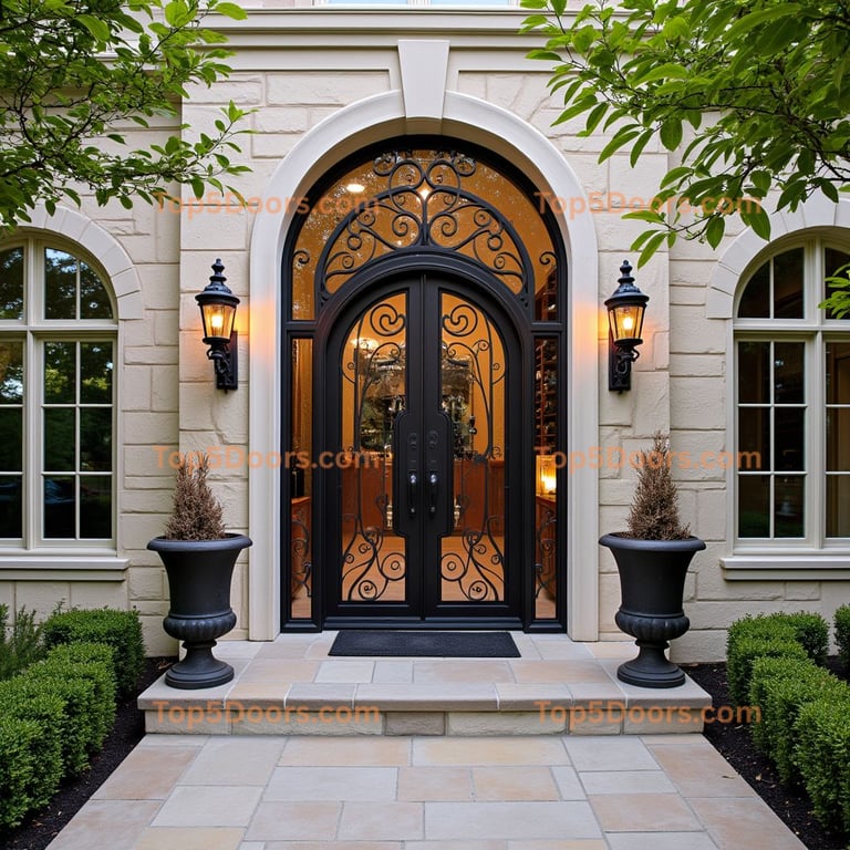 Arched Metal and Glass Double Door