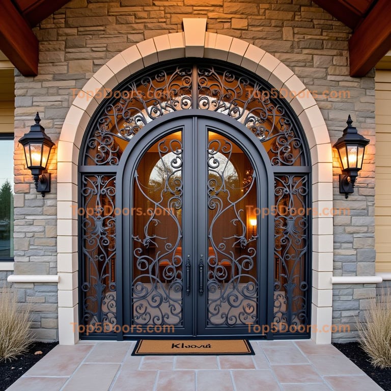 Arched Metal and Glass Double Door