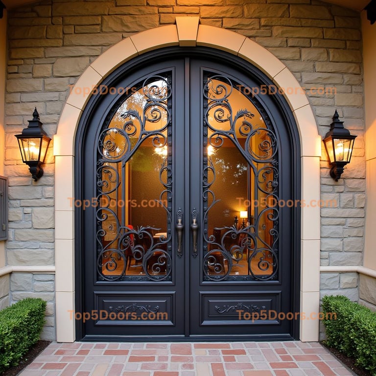 Arched Metal and Glass Double Door