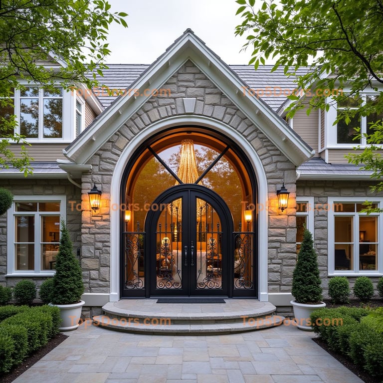 Arched Metal and Glass Double Door