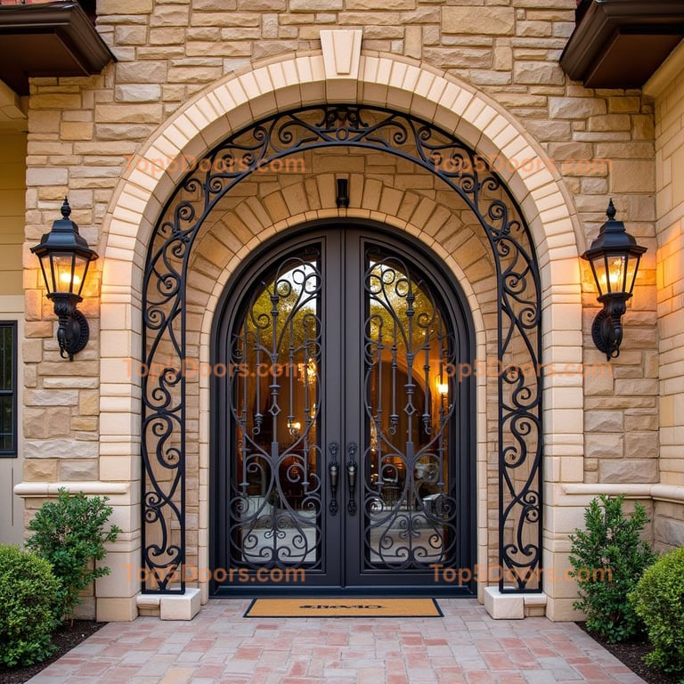 Arched Metal and Glass Double Door