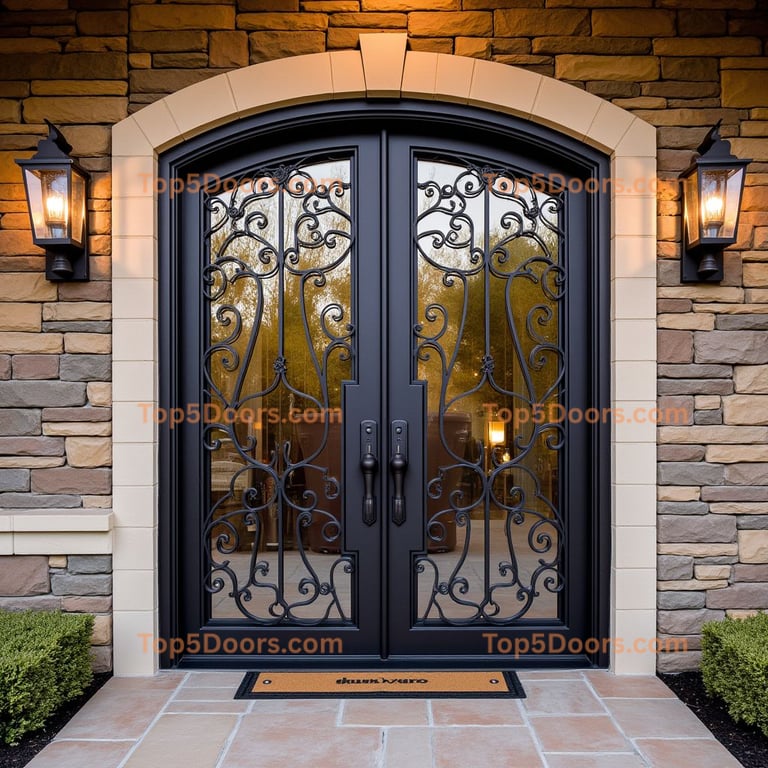 Arched Metal and Glass Double Doors