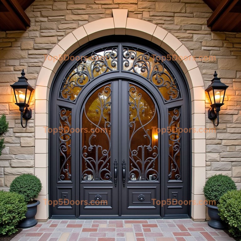 Arched Metal and Glass Double Entry Door