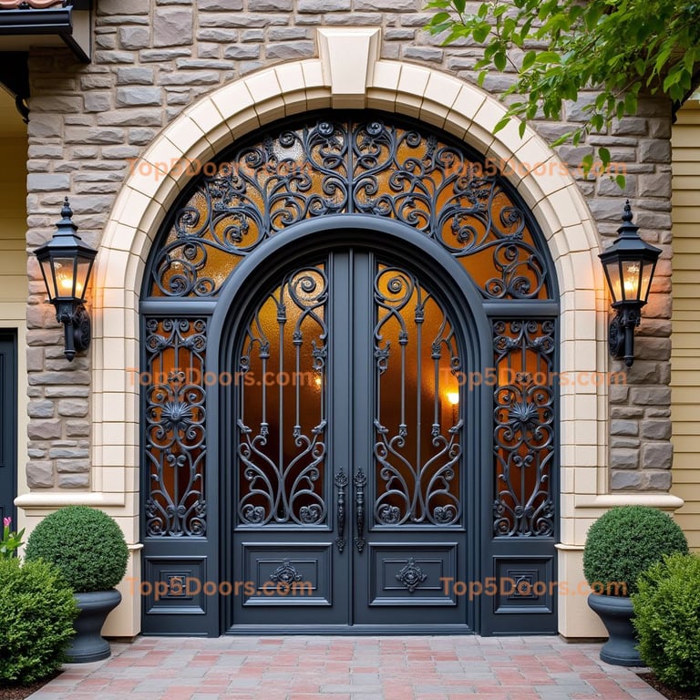 Arched Metal Door with Amber Window