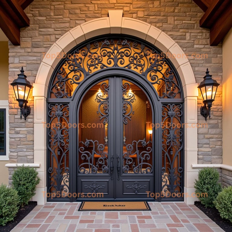 Arched Metal Door with Floral Designs