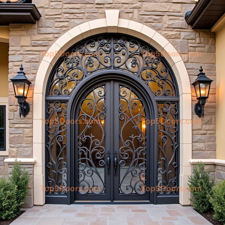 Arched Metal Door with Scrollwork