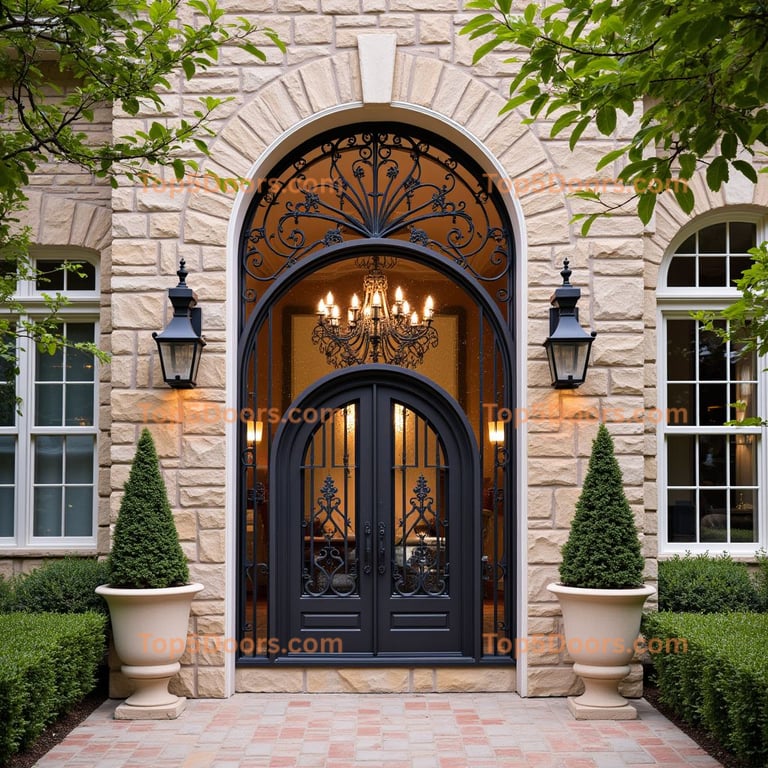 Arched Metal Door with Scrollwork