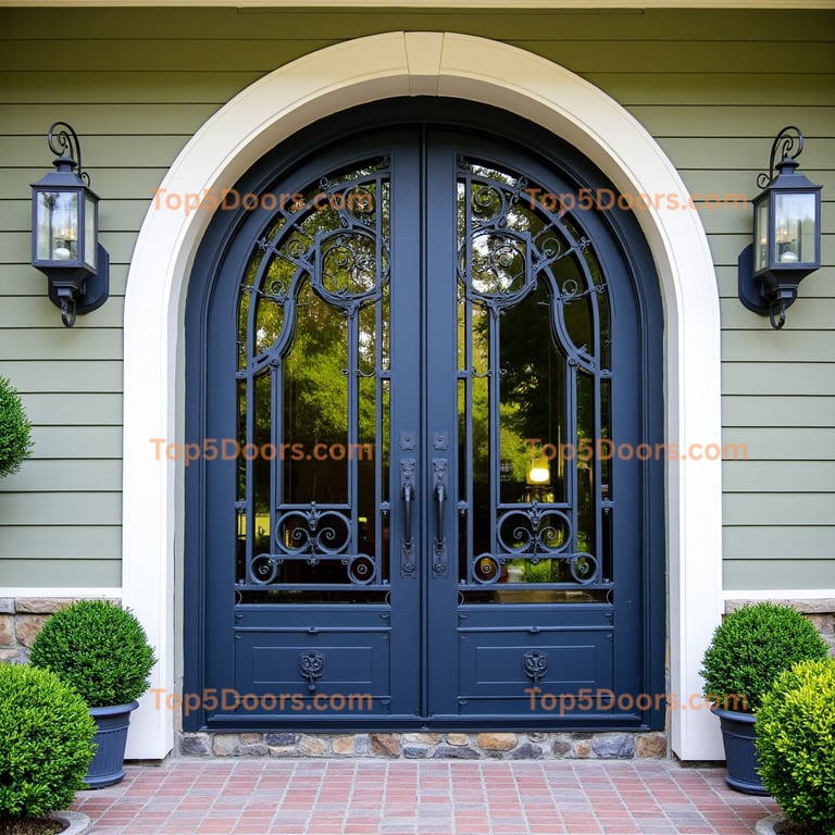 Arched Metal Double Door with Decorative Metalwork