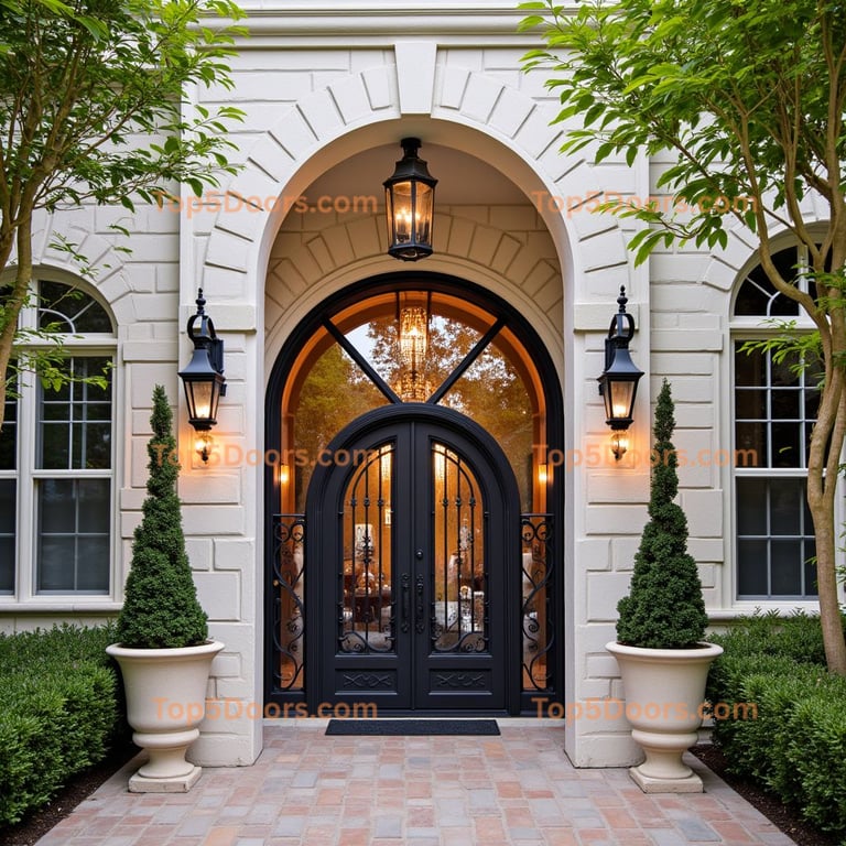 Arched Metal Double Doors with Ironwork