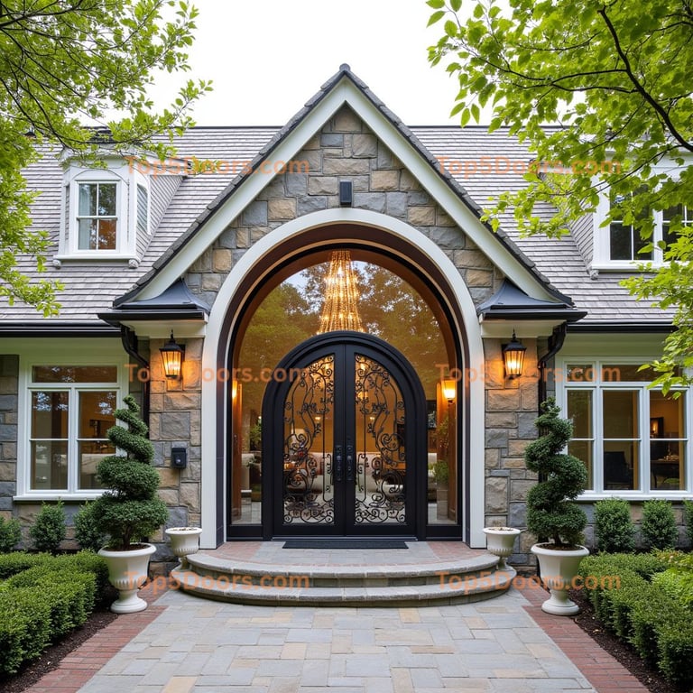 Arched Metal Entrance with Stone Frame
