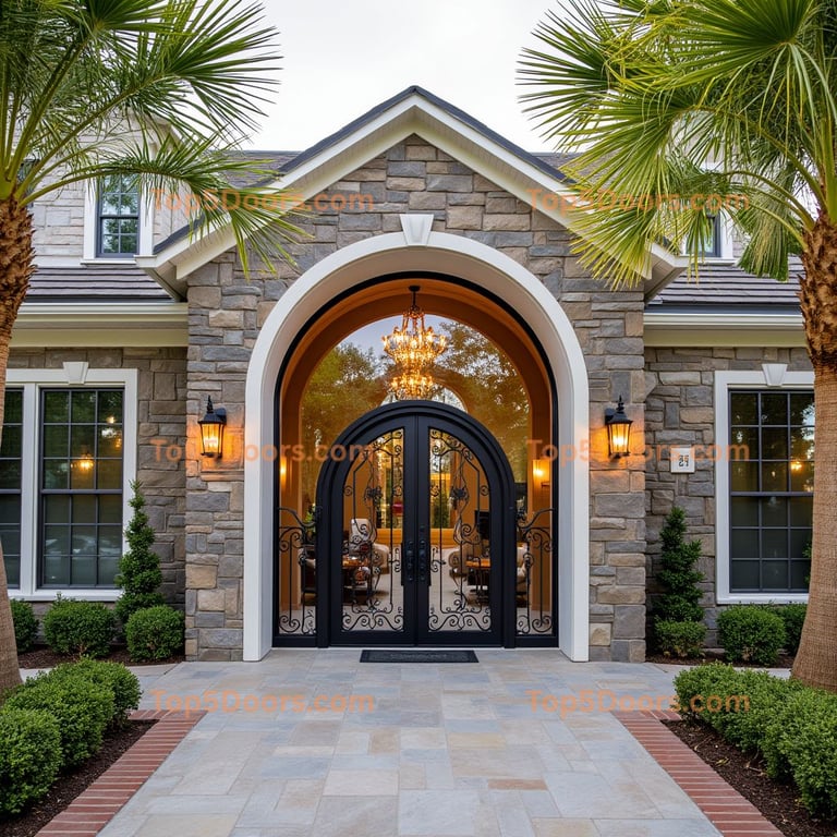 Arched Metal Entrance with Chandelier