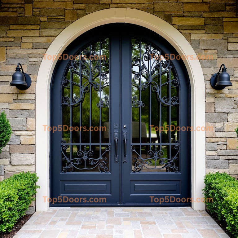 Arched Metal Entrance with Wrought Iron