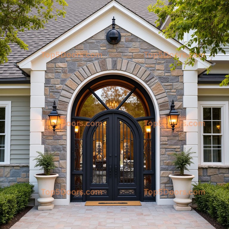 Arched Metal Entryway with Lanterns