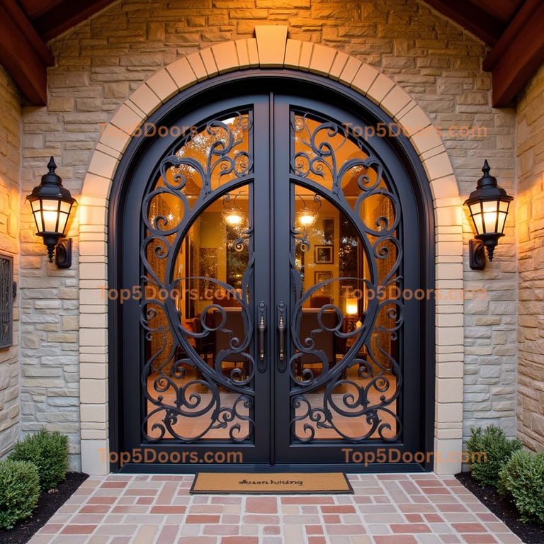 Arched Metal Front Door with Glass Panels