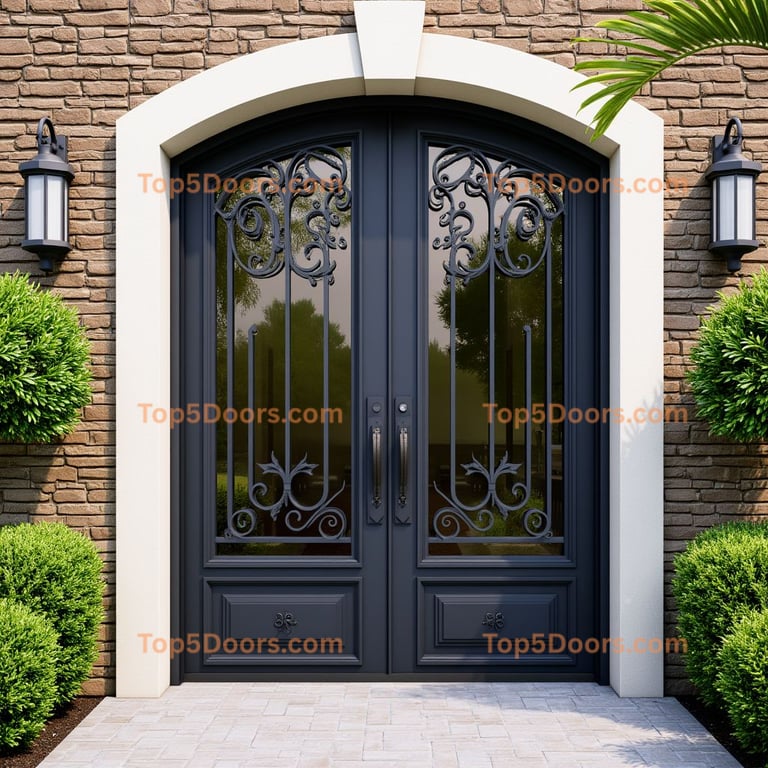 Arched Stone Entrance with Wrought Iron Doors