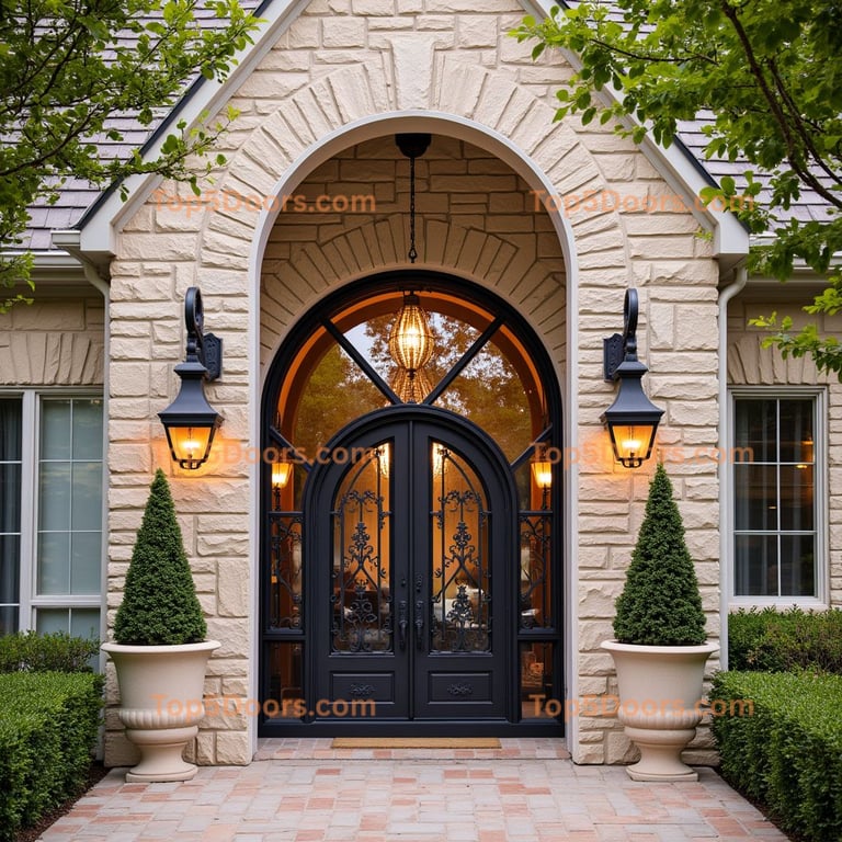 Arched Stone Entryway with Double Doors
