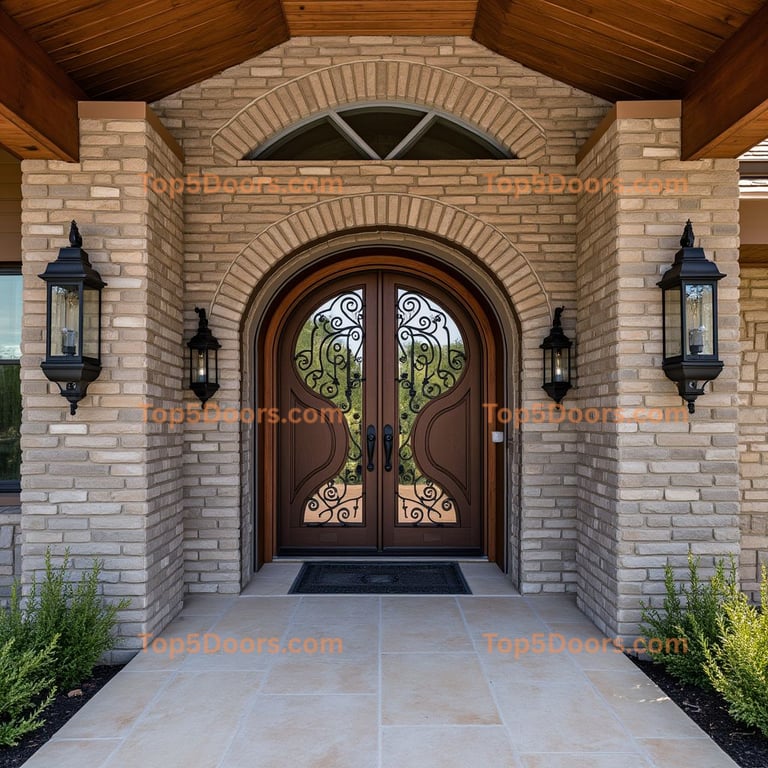Curvy Arched Wooden Door with Glass Panels